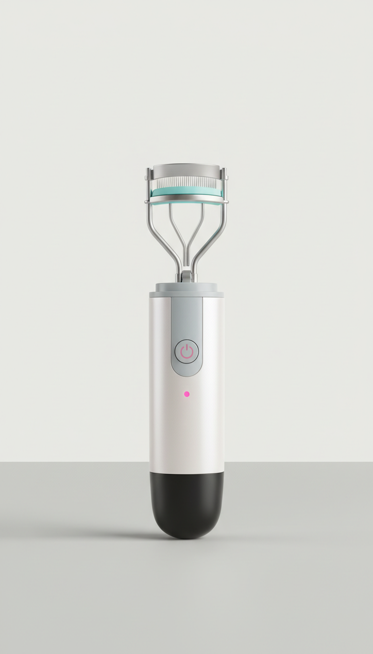 Compact heated eyelash curler with precision tip
